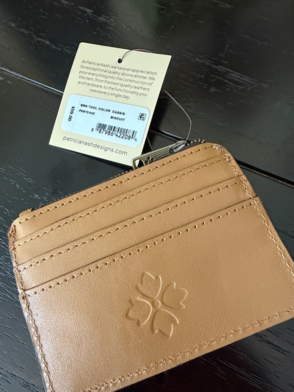 Patricia Nash Embossed Leather Card Wallet - Cognac Tan-NWT - Picture 2 of 2